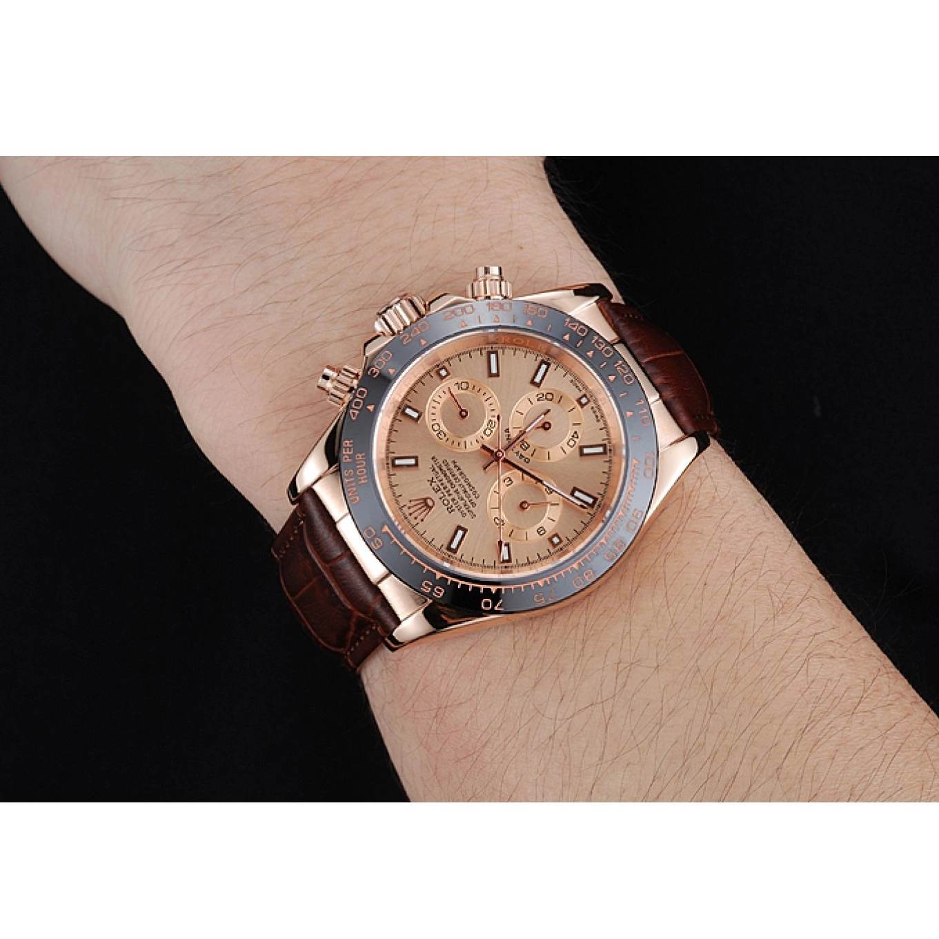 Aaa replica watch Daytona 1454243 Dial Rolex Case Rose Brown Brown Leather Bracelet Cosmograph Gold 0518